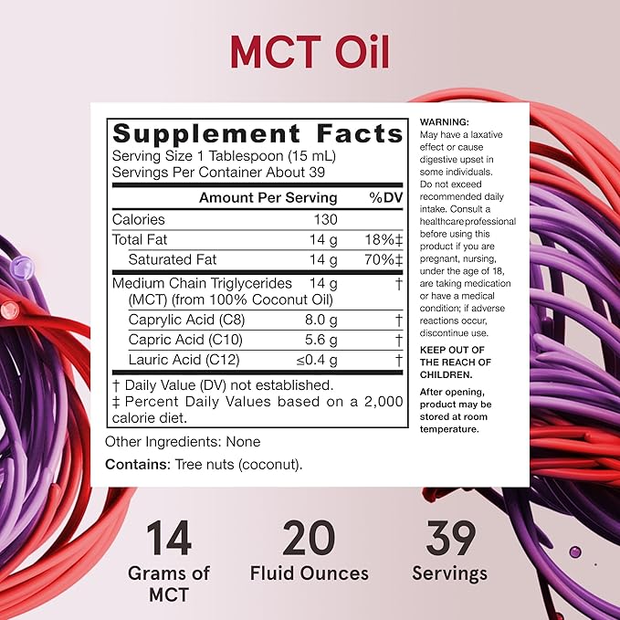 Jarrow Formulas MCT Oil, Dietary Supplement, Ketogenic Diet Support for Quick Energy, 20 fl oz Liquid Oil, 39 Day Supply