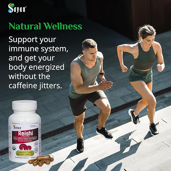 Sayan Reishi Mushroom Extract 90 Capsules/440mg Each – Longevity, Vitality, Wellness & Immune Support Supplement – USDA Organic & Vegan – Non-GMO, No Fillers, or Additives – Always Pure and Potent