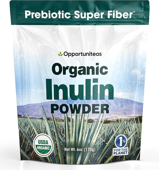 Opportuniteas Organic Inulin Powder - Prebiotic Fiber Made from Blue Agave - Support Digestion, Regularity & Gut Health - Natural Detox Cleanse - Non GMO, Vegan, & Gluten Free-6 oz