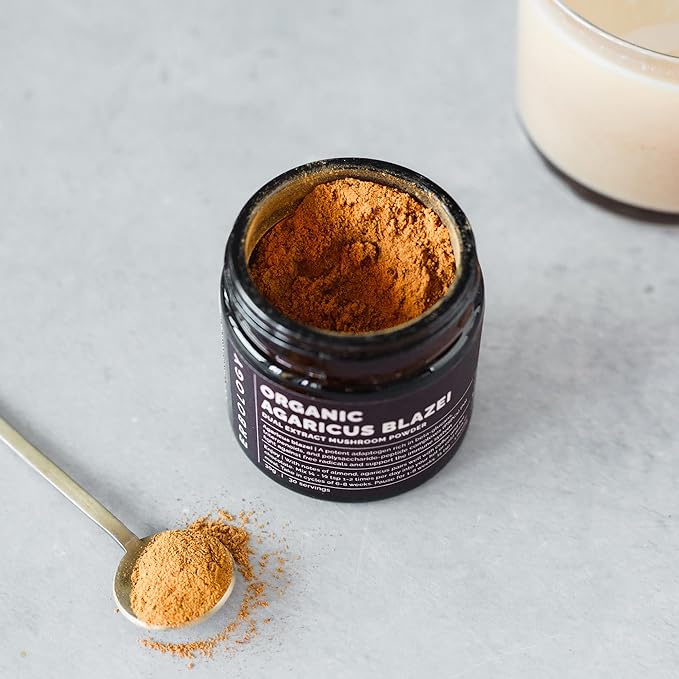 Erbology Organic Agaricus Blazei Dual Extract Powder 30 Servings - 23% Beta-glucans - Immunity and Heart - Small Batch - Sustainably Grown in Europe - Vegan - Non-GMO - No Added Fillers