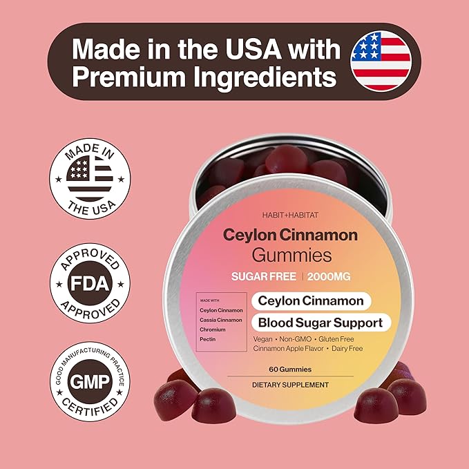 Ceylon Cinnamon Gummies - 2000mg Cinnamon Complex Chromium in Plastic Free Tins - Gluten Free Vegan