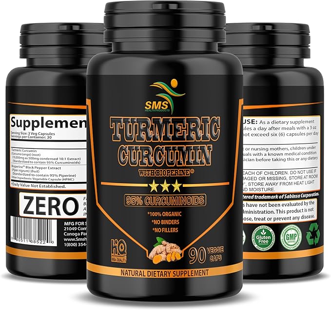 Turmeric Curcumin with Black Pepper 1,500mg | 90 Veggie Capsules | Dietary Supplement with 95% Standardized Curcuminoids & Bioperine for Potency & Absorption | Non-GMO, Gluten Free