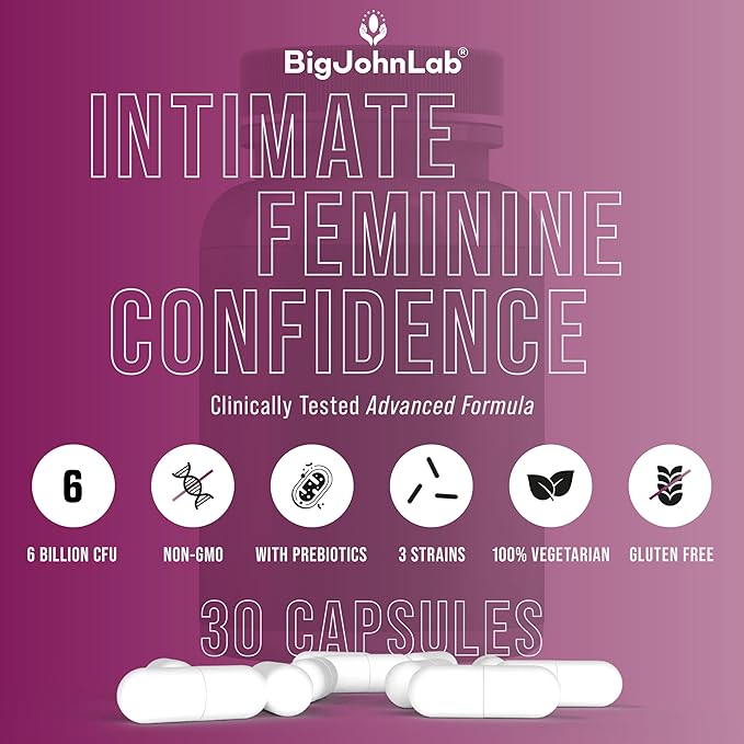 BIGJOHNLAB® - Women’s Vaginal Probiotics – PH Balance, Odor Control, Yeast, Microbiome & Feminine Health – 6B CFU, Licorice Root – Clinically Tested for Freshness & Balance – 30 CT