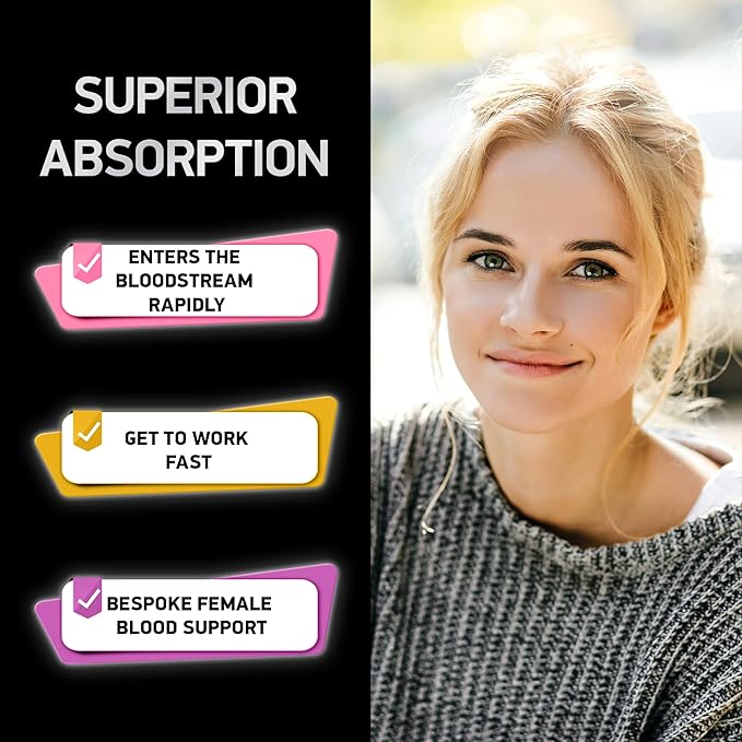 Vegan Iron Supplements for Women with Folic Acid - 168% Folate Folic Acid, 194% Ferrous Sulfate Blood Builder with Anemia and Pregnant Women - 60 Gluten-Free Gentle Iron Tablets