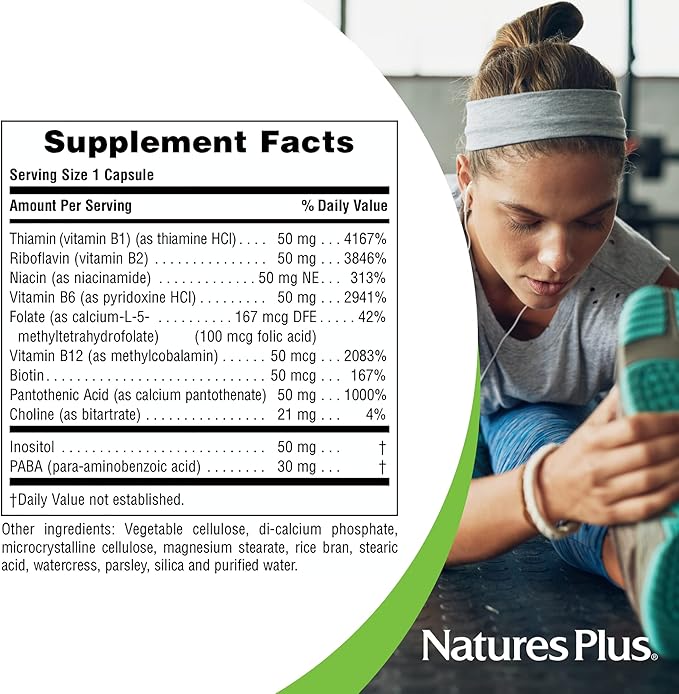 NaturesPlus Super B-50 Balanced B-Complex - 180 Capsules - Vegan, Gluten Free - 180 Servings