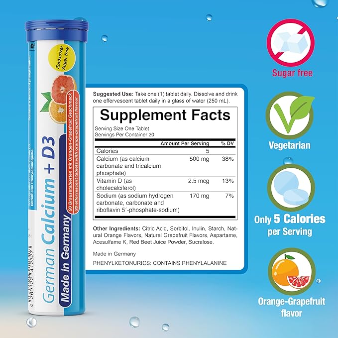 T&D German Vitamin, Minerals - 140 Vegan/Vegetarian Drink Effervescent Tablets - Mixed Fruit Flavor Box - Made in Germany