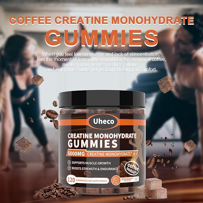 Coffee Flavor Creatine Monohydrate Gummies for Men & Women,Contains L-Taurine + Vitamin B12, Betaine, L-Citrulline for Improve Exercise Endurance, Muscle Strength -120 Count