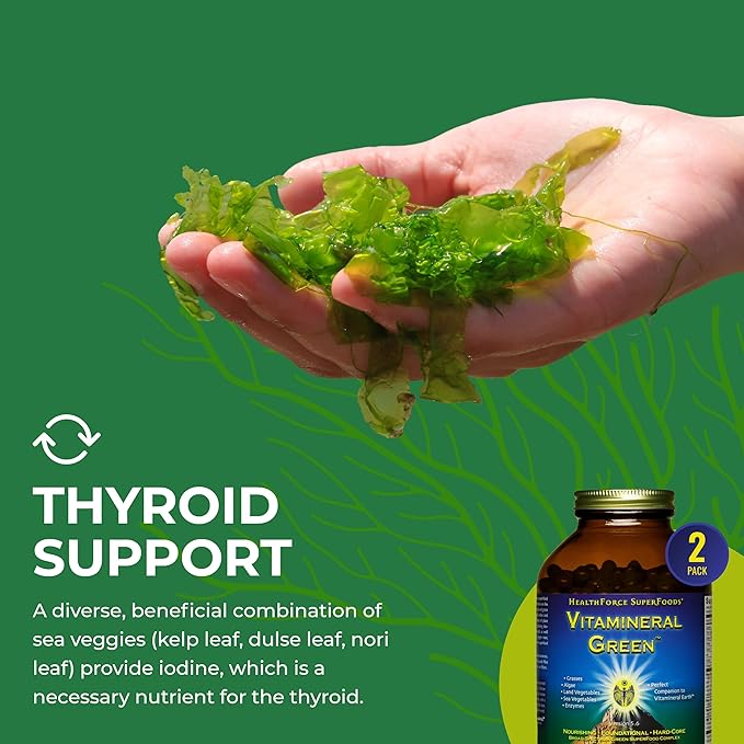 HealthForce SuperFoods Vitamineral Green - Mineral Supplement for Immune & Thyroid Support - Green Powder Supplement with Ingredients from The Land - Gluten-Free & Vegan - 400 Capsules (Pack of 2)