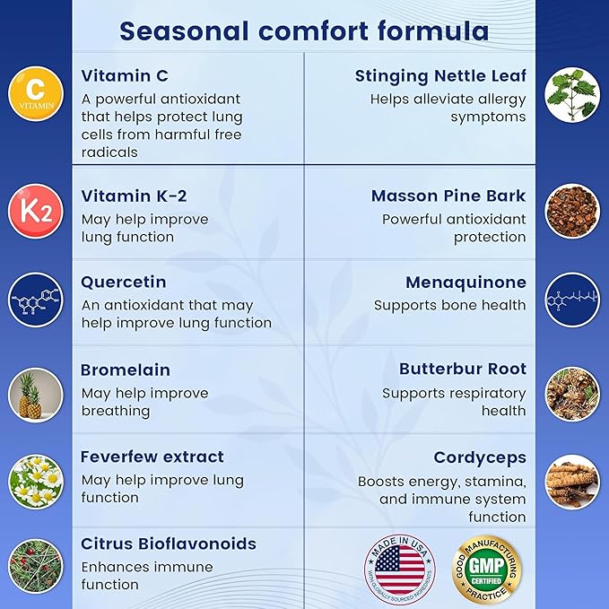 Lung Support Dietary Supplements Herbal Breathing Support 10 Active Ingredients Original Formula for Lung Health Lung Cleanse Formula Supplement for Bronchial System 60 Capsules Non GMO