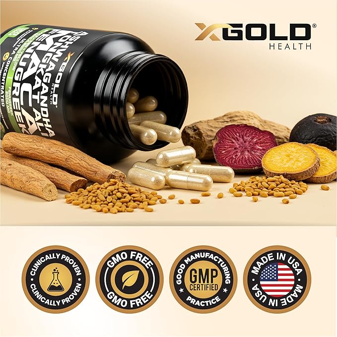 Ashwagandha 5000mg + Tongkat Ali 1000mg + Maca Root 5000mg + Fenugreek 3000mg Supplement | Black + Red + Yellow Maca Root Extract & Fenugreek Herbal Supplements for Men & Women - Made in USA