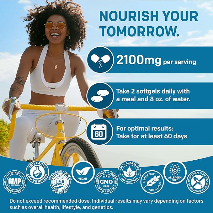 5-in-1 Fish Oil Omega 3 Fatty Supplements (2100mg) - Omega 3 Fish Oil with Vitamins D3 K2 and CoQ10 - Lemon Flavored (120 softgels, Pack of 4)