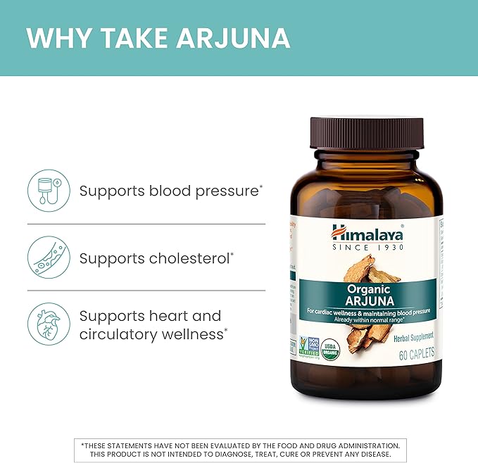 Himalaya Organic Arjuna, Blood Pressure Supplement for Cardiovascular Wellness and Heart Health, 700mg, 60 Count (Pack of 2)