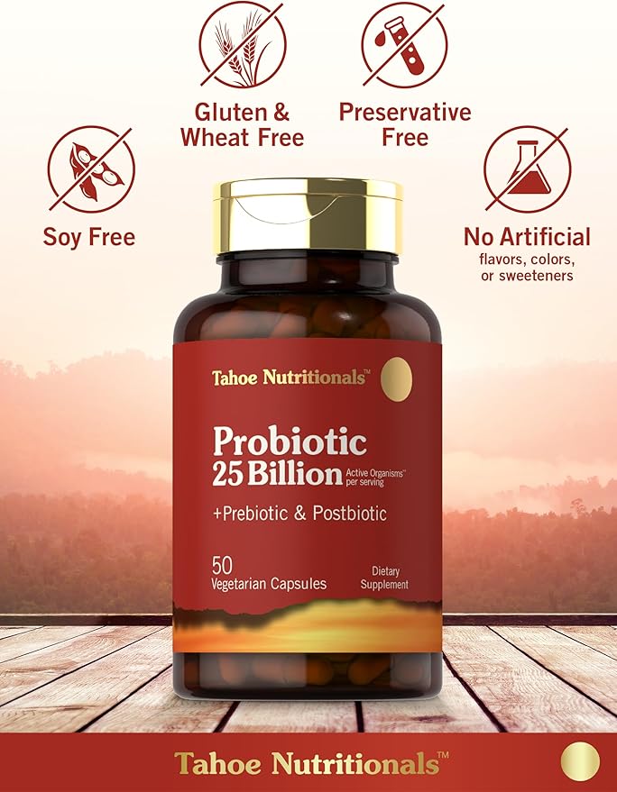 Tahoe Nutritionals Prebiotic, Probiotic & Postbiotic | 25 Billion CFU | 50 Powder Pills | Men and Women's Digestive Health | Vegetarian and Non-GMO Supplement