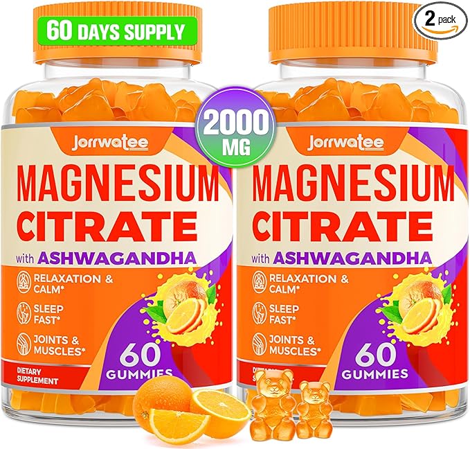 Magnesium Citrate Gummies - Magnesium Citrate with Ashwagandha & L-Theanine, High Absorption Calm Gummies, Magnesium Gummy for Calm, Rest, Nerve, Muscle, 120 Counts