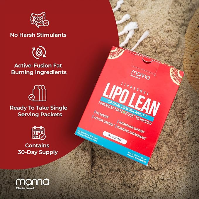 Manna Liposomal Lipo Lean – Thermogenic Fat Burner & Appetite Suppressant – Weight Loss Support for Women & Men – Liposomal Absorption CLA, Carnitine, Green Tea, 30 Single-Serve Packets