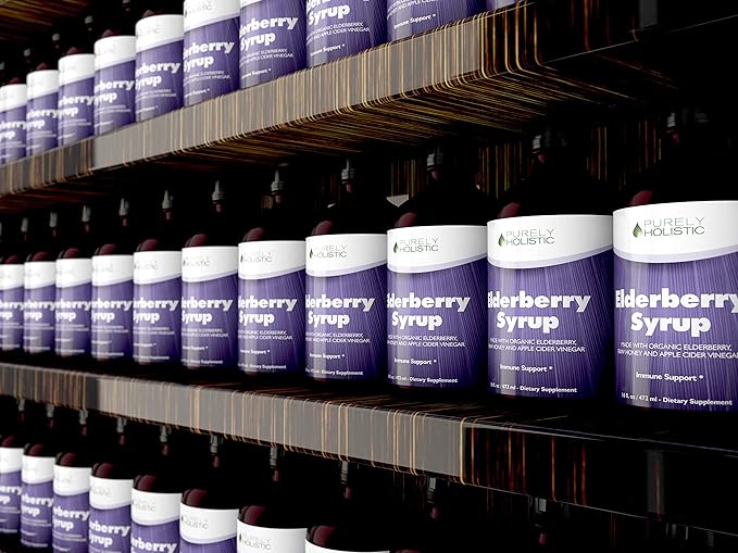 Purely Holistic Organic Elderberry Syrup for Adults & Kids (2+) - 16 fl oz - with Black Sambucus Elderberry, Propolis, Echinacea, Raw Honey & Apple Cider Vinegar - Immune Support and Immune Booster