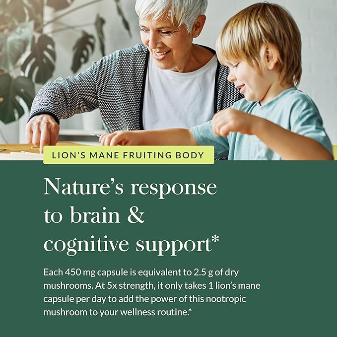 Gaia Herbs Lion’s Mane Mushroom - Brain & Nerve Health Support - 40 Vegan Capsules