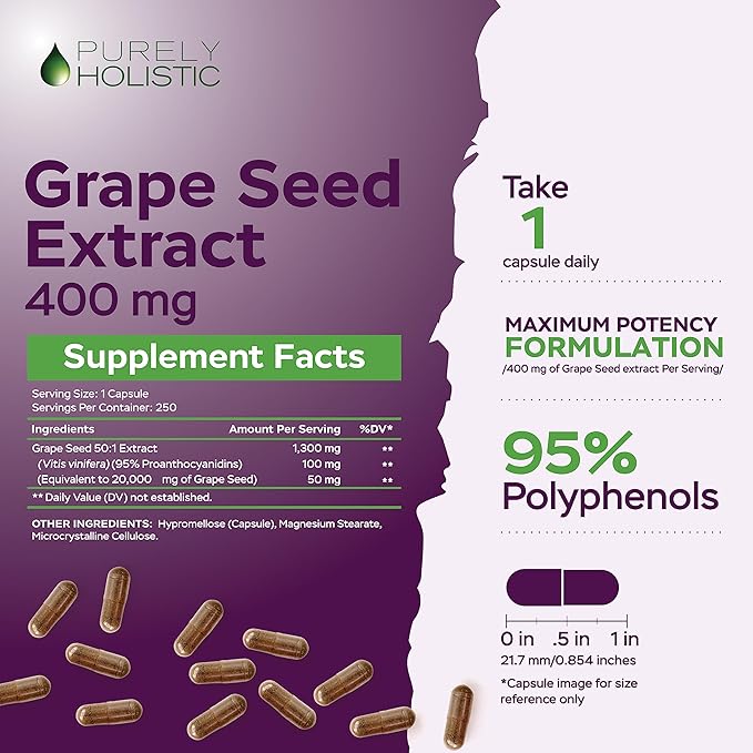 Purely Holistic Grape Seed Extract 400mg + Tart Cherry Extract and Celery Seed Bundle - 430 Vegan Capsules - Made in USA