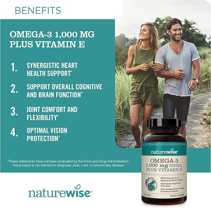 NatureWise High-Potency 1000mg Omega 3 with 600mg EPA, 400mg DHA, & Vitamin E & Vitamin D3 5000iu (125 mcg) Healthy Muscle Function, and Immune Support