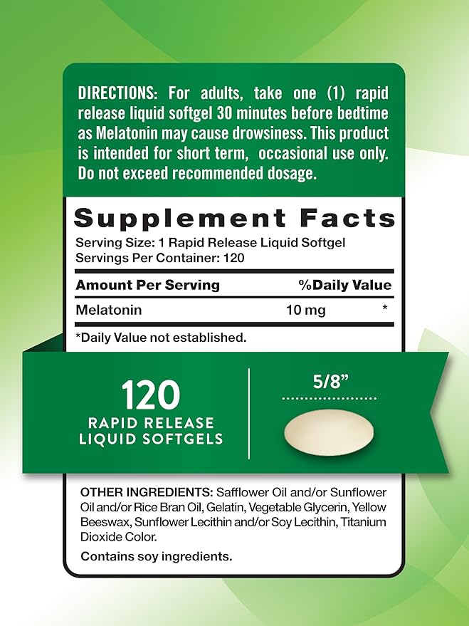 Nature's Truth Melatonin 10mg | Rapid Release Liquid Softgels | 120 Count | Non-GMO & Gluten Free Supplement