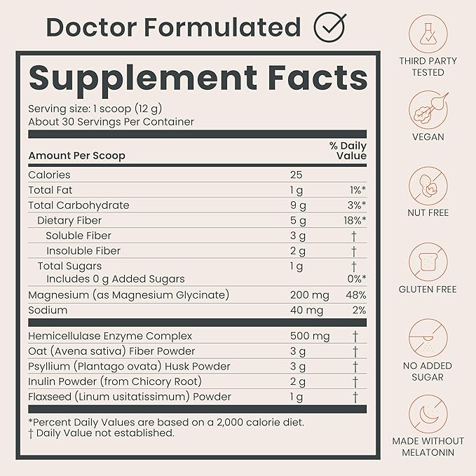 Nighttime Digestive Enzymes Powder & Gut Health Supplement - 500mg of Digestion & Gut Microbiome Support + Prebiotic Fiber & Magnesium Powder for Bloating, Deep Sleep & Regularity - Citrus, 30 Scoops