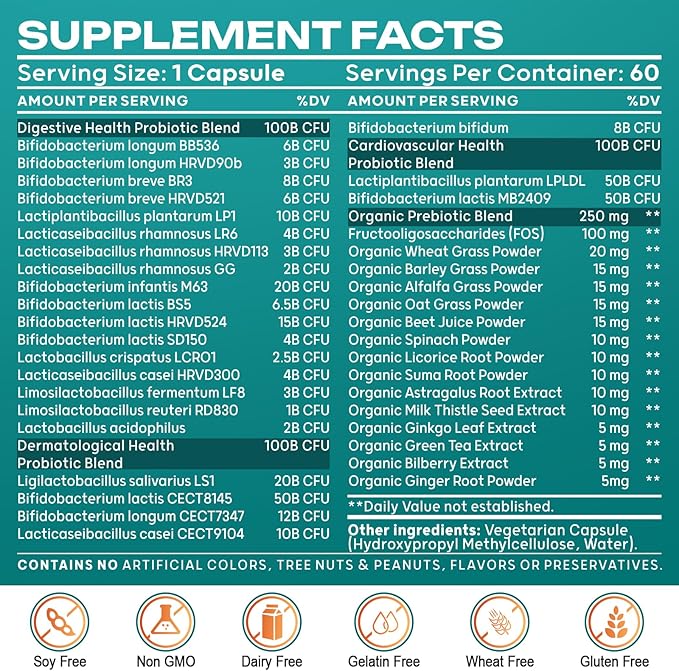Probiotics for Women & Men - 300 Billion CFU, 24 Strains Probiotic + 15 Organic Herbs Prebiotics Blend, for Overall Digestive Gut Health, Immune, Constipation & Bloating, Shelf Stable - 4 Month Supply