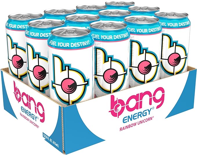 Bang Energy Rainbow Unicorn, Sugar-Free Energy Drink, 16 Fl Oz (Pack of 12) - Packaging May Vary