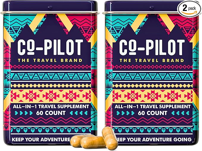 Supplement 2 Pack: Jet Lag Prevention + Ashwagandha, Rhodiola, D3+ for Immune Support, Energy, Digestive Health | Airplane Travel Essentials Multivitamin | Vegan | 120 Count