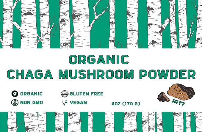 HITT Chaga Mushrooms Ground Powder - Organic Chaga Mushroom Tea, Chaga Drink Beverage and Smoothie, Vegan Friendly 6oz, 170 g