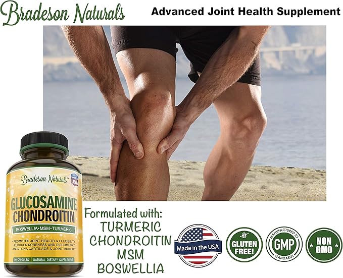 Joint Supplement with Glucosamine Chondroitin Turmeric MSM Boswellia Bromelain & Quercetin.Promotes Joint Health. 90 Capsules. Made in USA