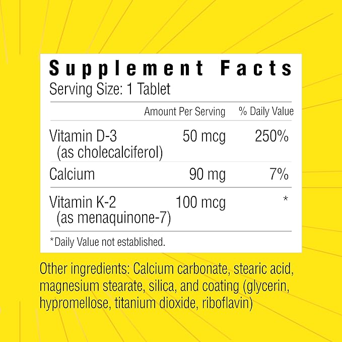 Vitamin D3 with Vitamin K2, D3 2000 IU with K2 100 mcg for Healthy Muscle Function, Bone Health and Immune Support, Vitamin D3 K2, 60 Tablets