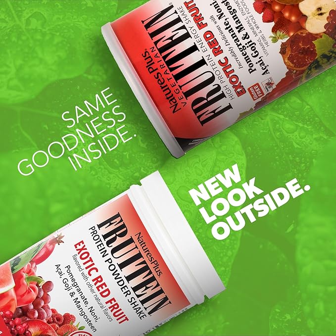 NaturesPlus FRUITEIN Exotic Red Fruit Shake - 1.3 lbs - 13 Grams of Plant-Based Protein Per Serving - Supports Energy & Immune System - Vegetarian, Gluten Free & Non-GMO - 16 Servings