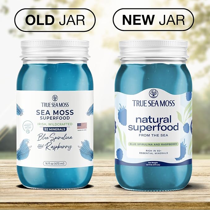 TrueSeaMoss Sea Moss Gel – Made in USA – Wildcrafted Seamoss, Fresh Fruits & Sea Vegetables – Blue Spirulina, Pack of 1 (Labels may Vary)