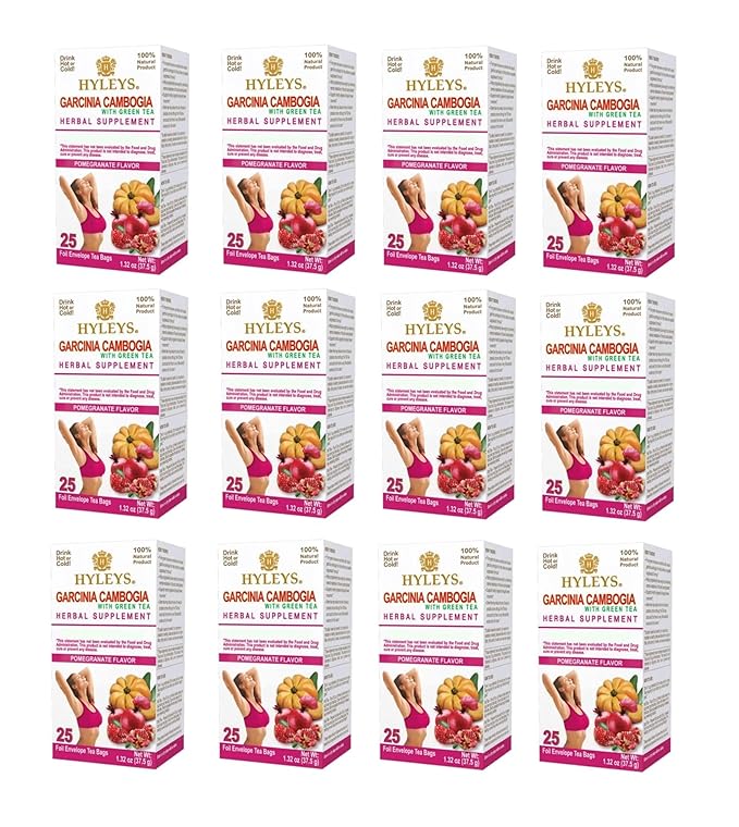 HYLEYS Tea Garcinia Cambogia Green Tea with Pomegranate Flavor - 25 Tea Bags (12 Pack - 300 Tea Bags Total)