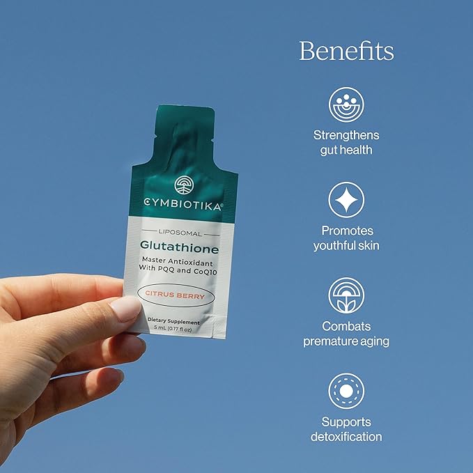 CYMBIOTIKA Liposomal Glutathione Supplement – PQQ, CoQ10 & Antioxidants for Detox, Energy, Brain, Liver & Immune Support – Advanced Absorption for Cellular Health & Longevity – Citrus Berry - 2 Pack