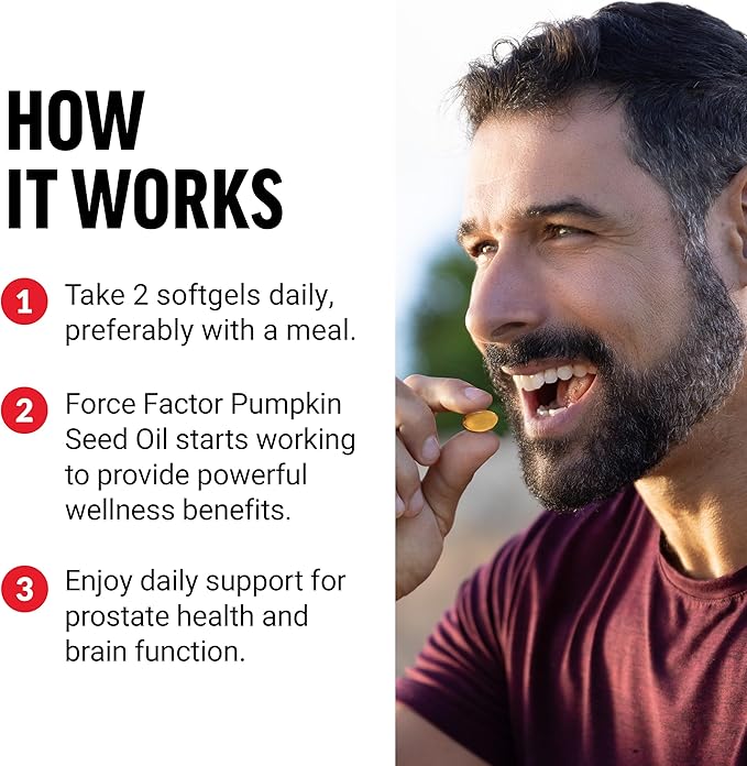 FORCE FACTOR Pumpkin Seed Oil Capsules, Phytosterols Supplement with Essential Fatty Acids, Made with Cold Pressed Pumpkin Oil, Premium Quality, Non-GMO, 100 Softgels