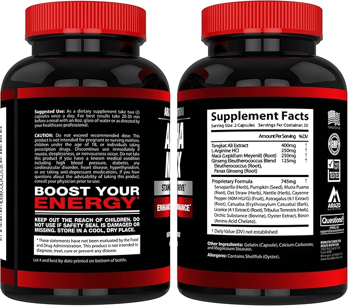 Arazo Nutrition Alphamaxx Health Supplement - Ginseng, Muira Puama, Tribulus - 60 Herbal Pill