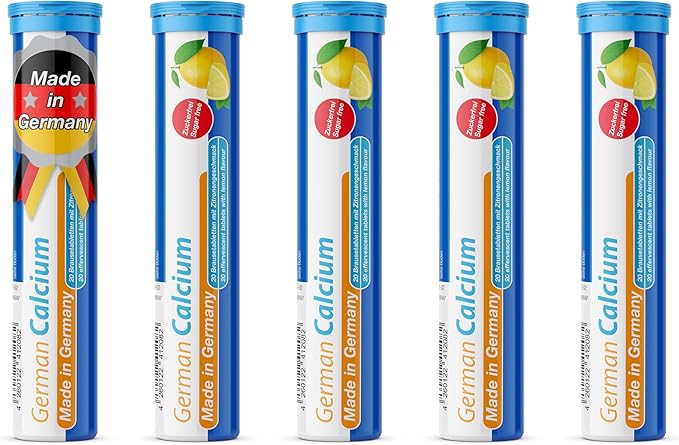 T&D German Calcium 500 mg - 100 Vegan Drink Effervescent Tablets - Lemon Lime Flavor - Made in Germany