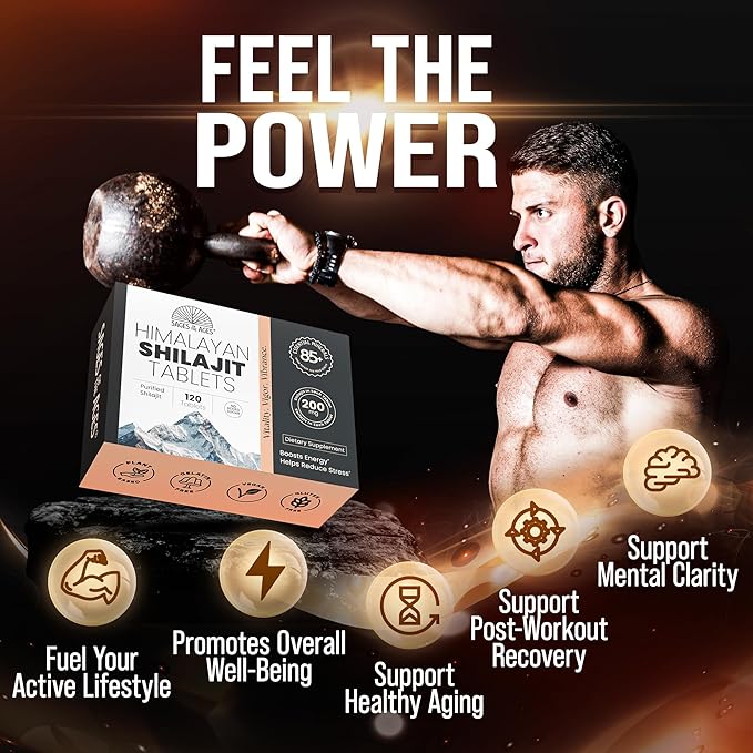 Shilajit Tablets for Men - Gold Grade - No Added Sugar - 120 Dry Drops - Organic - Lab Tested