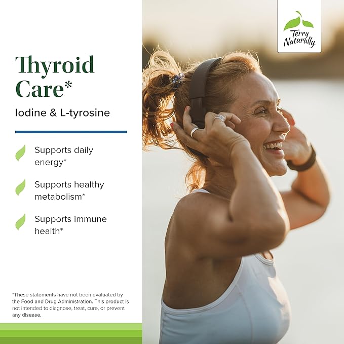 Terry Naturally Thyroid Care - Immune Health & Energy Support Formula - Nutritional Supplement with Iodine for Thyroid Health Support - Wellness Supplement with L-Tyrosine - 60 Capsules