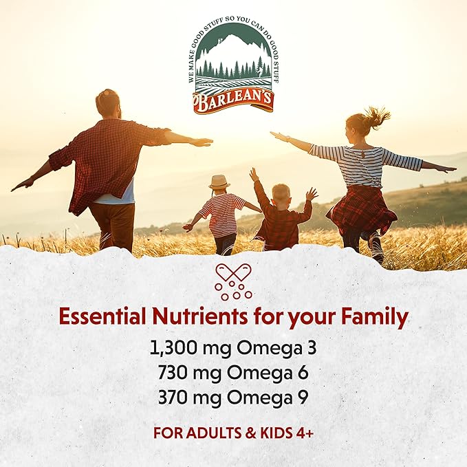 Barlean's Total Omega 3 Fish Oil Liquid Supplement, Orange Crème Flavored with Borage and Flaxseed Oils, 2,400 mg of Omegas 3 6 9 EPA and DHA Plus GLA, 16 oz