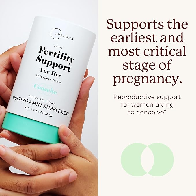 Premama Fertility Support for Her Powder Packets, Multivitamin Supplement To Support Normal Ovulatory Function and Egg Quality, Gluten-Free, Vegan, Unflavored, 28 Single-Serve Packets