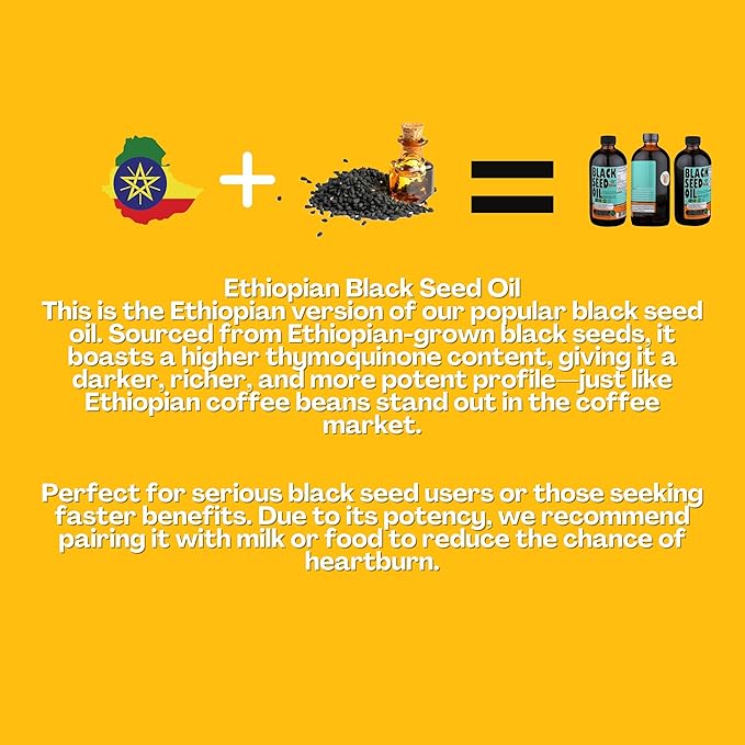 Ethiopian Black Seed Oil - 3.43% Thymoquinone Cold-Pressed Black Cumin Seed Oil from Pure Nigella Sativa - First Pressing Blackseed Oil Non-GMO Improved - 16 Oz Glass Bottle Sweet Sunnah