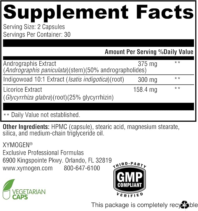 XYMOGEN Viragraphis - Powerful Short-Term Immune Health Support with Andrographis, Licorice Root + Indigowoad - Fast-Acting Cytokine Balance + Immune Support Supplement (60 Capsules)
