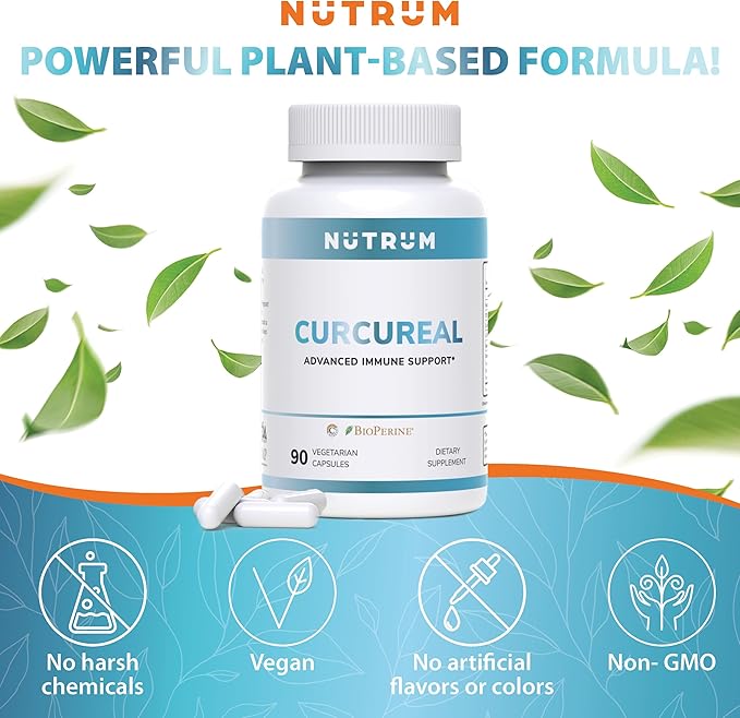Advanced Immune Support Supplements with Curcumin by Nutrum, Vegan Formula for Cellular Health, Promotes Regeneration of Damaged Cells with Fucoidan, Immunity Boost with Herbal Extracts, 90 Capsules