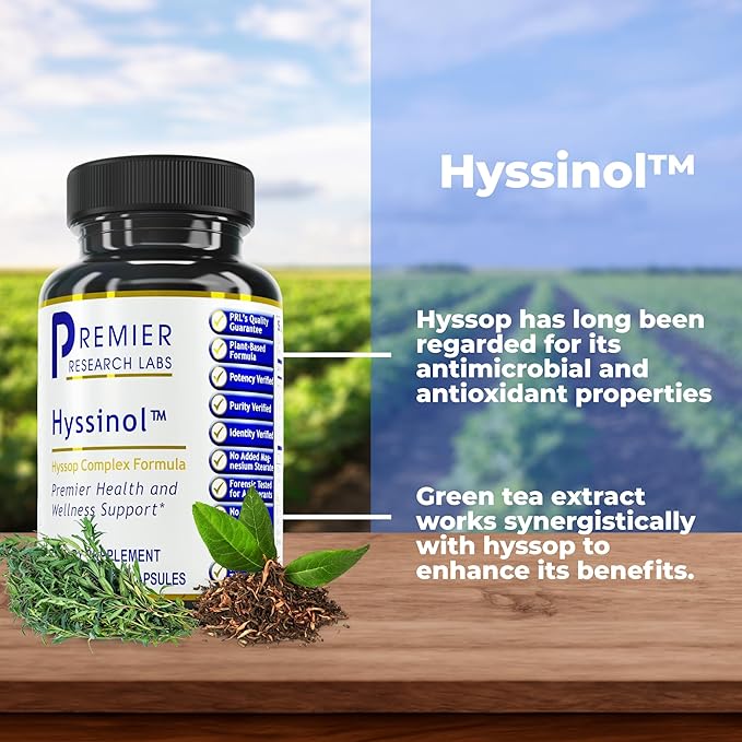 Premier Research Labs Hyssinol - Hyssop Herb, Hyssop Capsules, Organic Hyssop Dry Herb, Dietary Supplement with Green Tea, Antioxidant Support - 60 Vegetarian Capsules