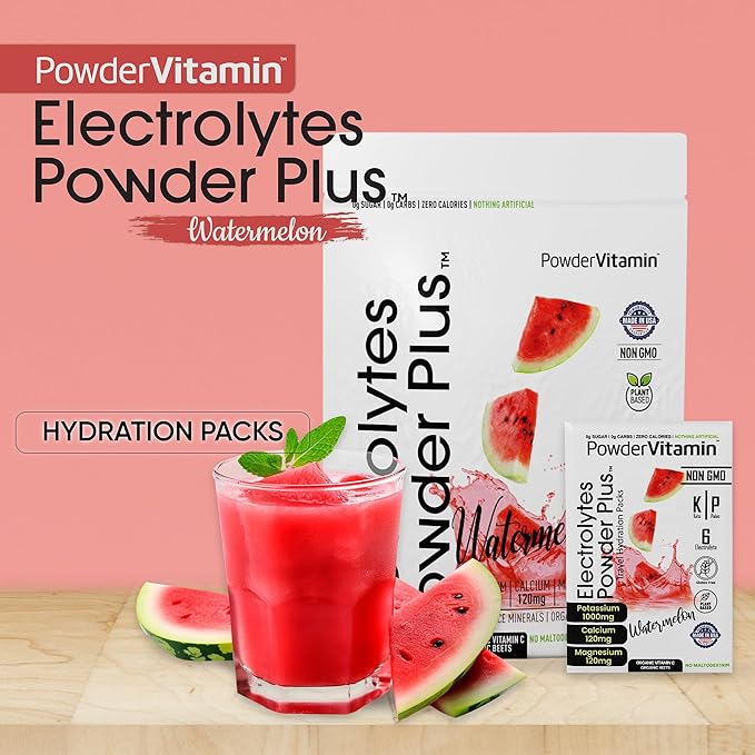 Electrolytes Powder Plus, Keto, Watermelon, Sugar Free, Pink Himalayan Salt, 1000mg Potassium, 120mg Calcium, 120mg Magnesium, Non-GMO, Zero Calories, (16 Hydration Packets)