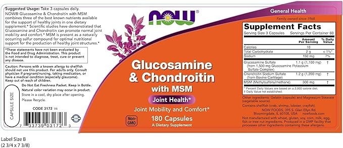 Glucosamine & Chondroitin with MSM - 180 Veg Capsules