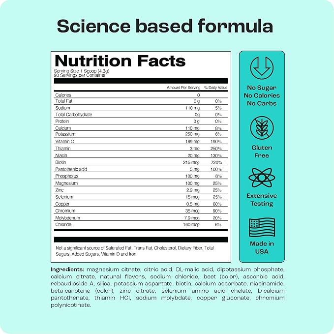 KEY NUTRIENTS Multivitamin Electrolytes Powder No Sugar - Tropical Peach Mango Electrolyte Powder - Endurance & Energy Supplement - Hydration Powder - No Calories - 90 Servings - Made in USA