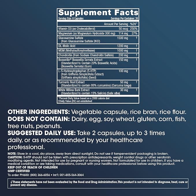 ProHealth Joint & Muscle Relief Pro - Glucosamine Chondroitin, Turmeric, Magnesium, MSM, Malic Acid, Boswellia. Supplement to Help Decrease Muscle & Joint Discomfort & Sleep Better (30 Servings)